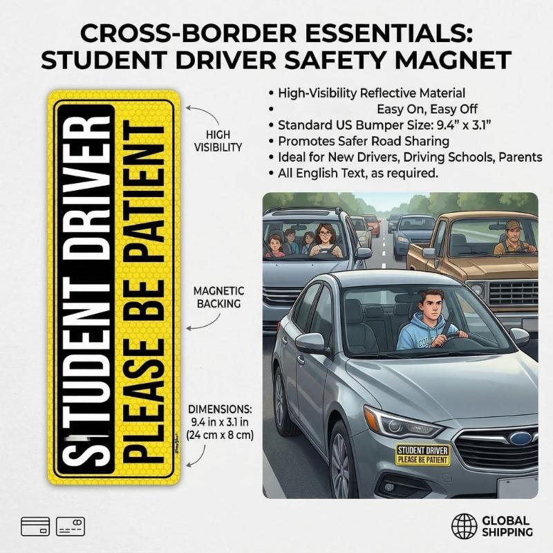 High Visibility Magnetic Car Sticker Exterior Accessories for Beginner Drivers PVC Construction Fit Any Vehicle Type
