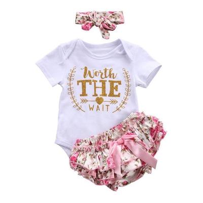 3Pcs Newborn Baby Girls Romper Sunsuit Bodysuit Fancy Tutu Shorts Outfit Clothes