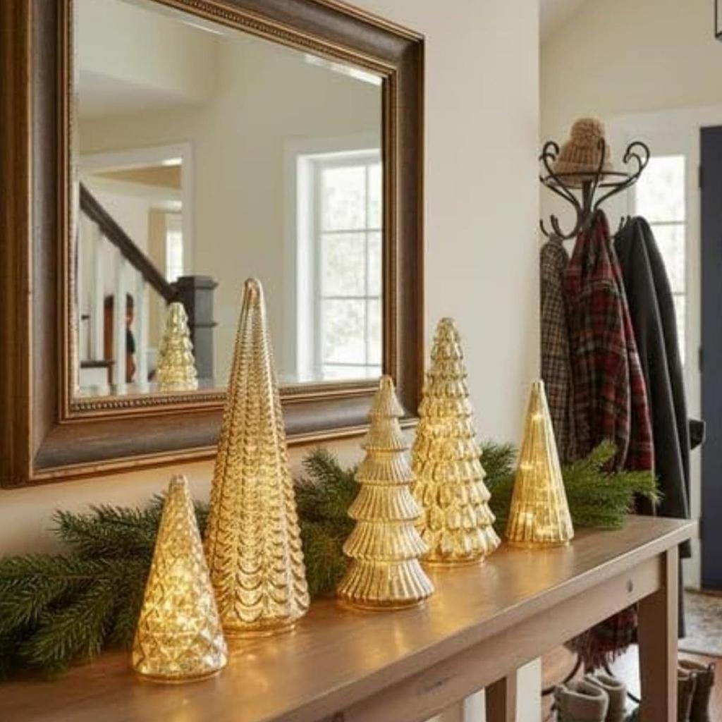 Lighted Christmas Tree 5 Pieces Glass LED Small Home Decor Artificial Christmas Tree With Lights For Outdoor Desk Table