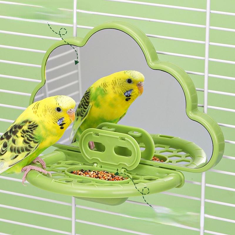 Vogelspiegel mit Sitzstange Langsamer Futterspender Vogelspielzeug gegen Langeweile Angst Vogelkäfig Zubehör Papageien zum Energieabbau Interaktives Spielzeug