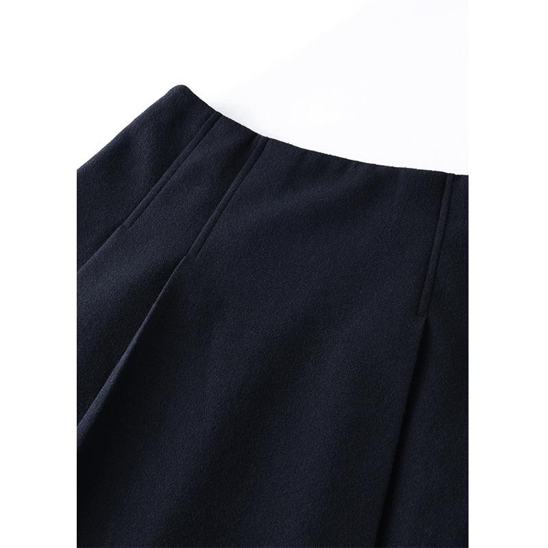 2025 Autumn/Winter Women's Wool Dark Blue A-Line Skirt: High-End, Slimming, Mid-Length