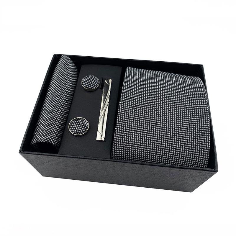 Men's Black Business Tie Gift Set: Striped & Plain Ties, Pocket Square, Tie Clip