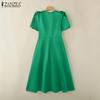 ZANZEA Women Casual V-Neck Short Sleeve Summer A-Line Dress
