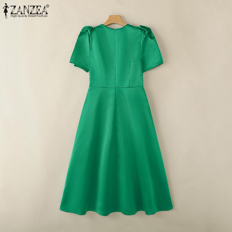 ZANZEA Women Casual V-Neck Short Sleeve Summer A-Line Dress