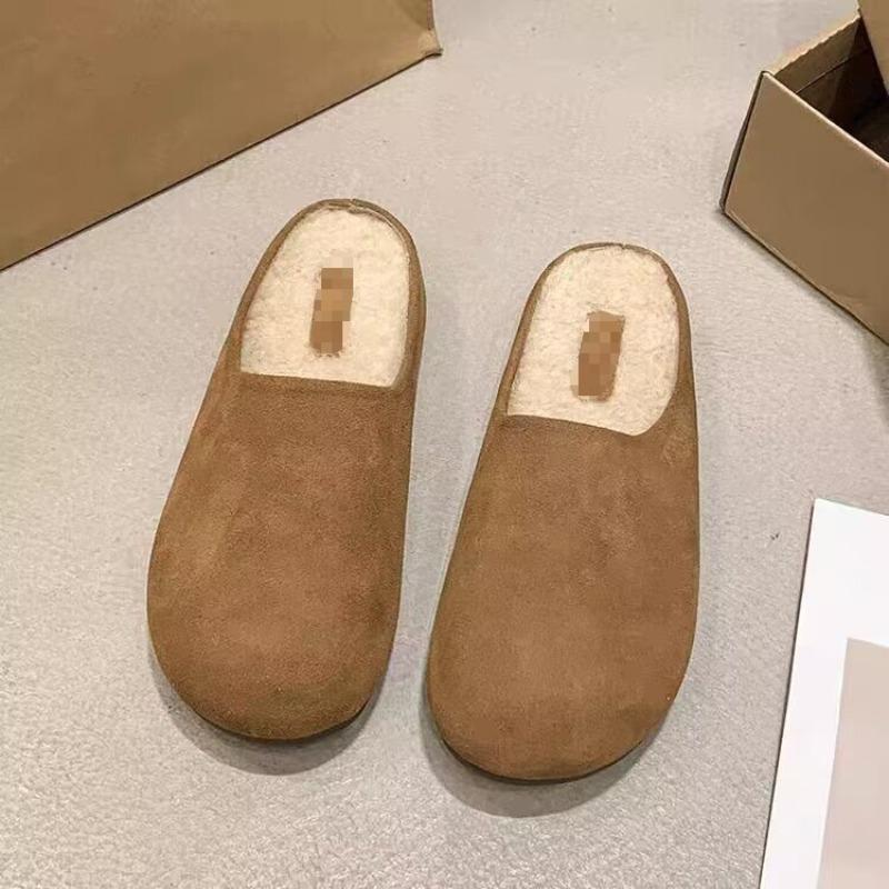 New Thick-soled, Closed-toe, Half-slipper and Warm Cotton Shoes with Added Fleece