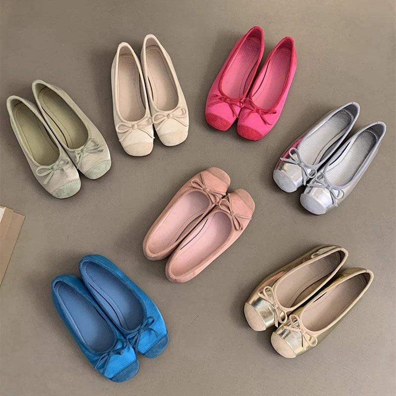 Fashion Round Head Shallow Mouth Single  Women Spring and Autumn New Soft Leather Ballet Fairy Wind Gentle A Slip-on Soft Flat Shoes