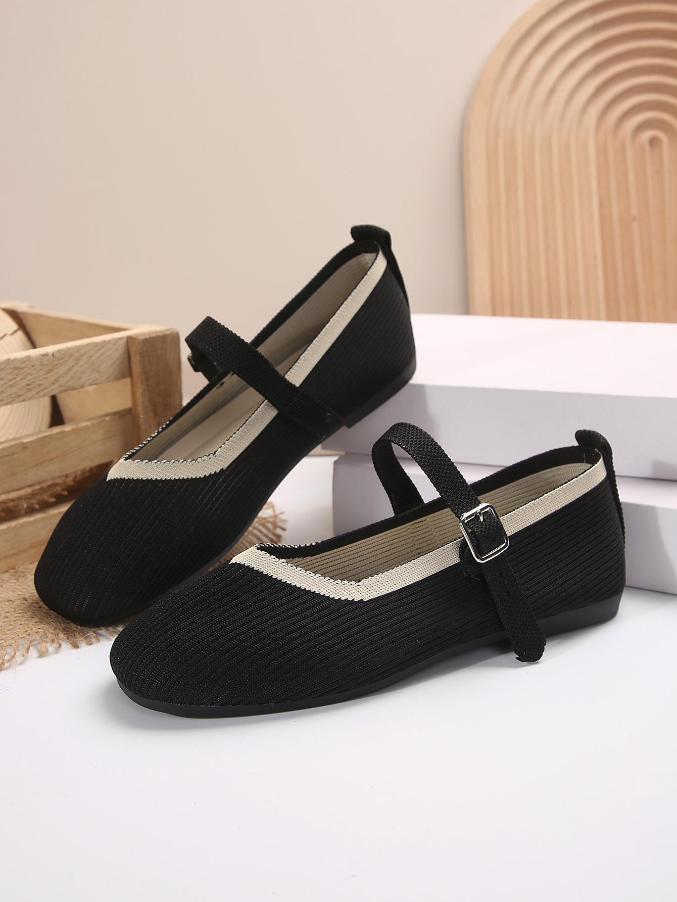 

European and American foreign trade flat-soled single shoes large size fly-woven round head light mouth single shoes women s buckle retro breatha 43 чёрный