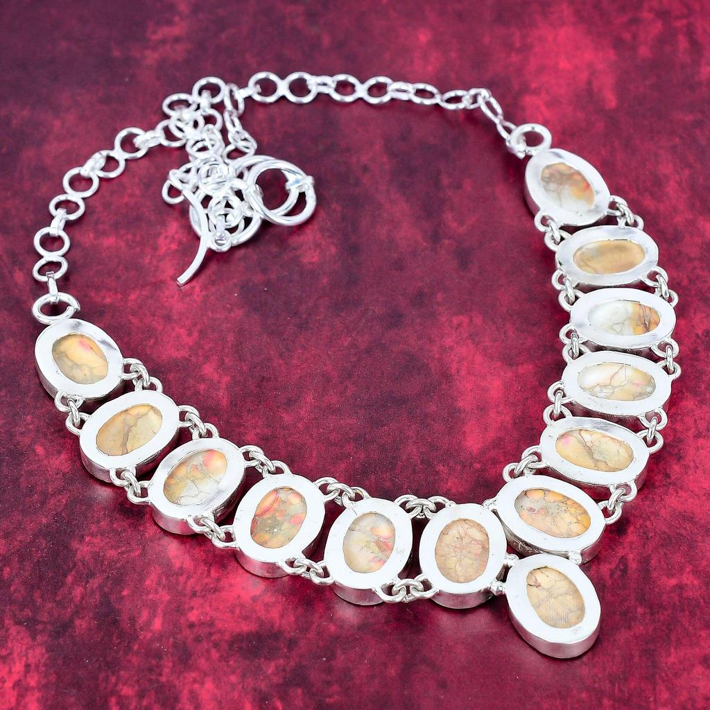 Orange Sea Sediment 925 Solid Sterling Silver Necklace with Adjustable Chain, Handmade Gemstone Jewelry Necklace For Memorial Day