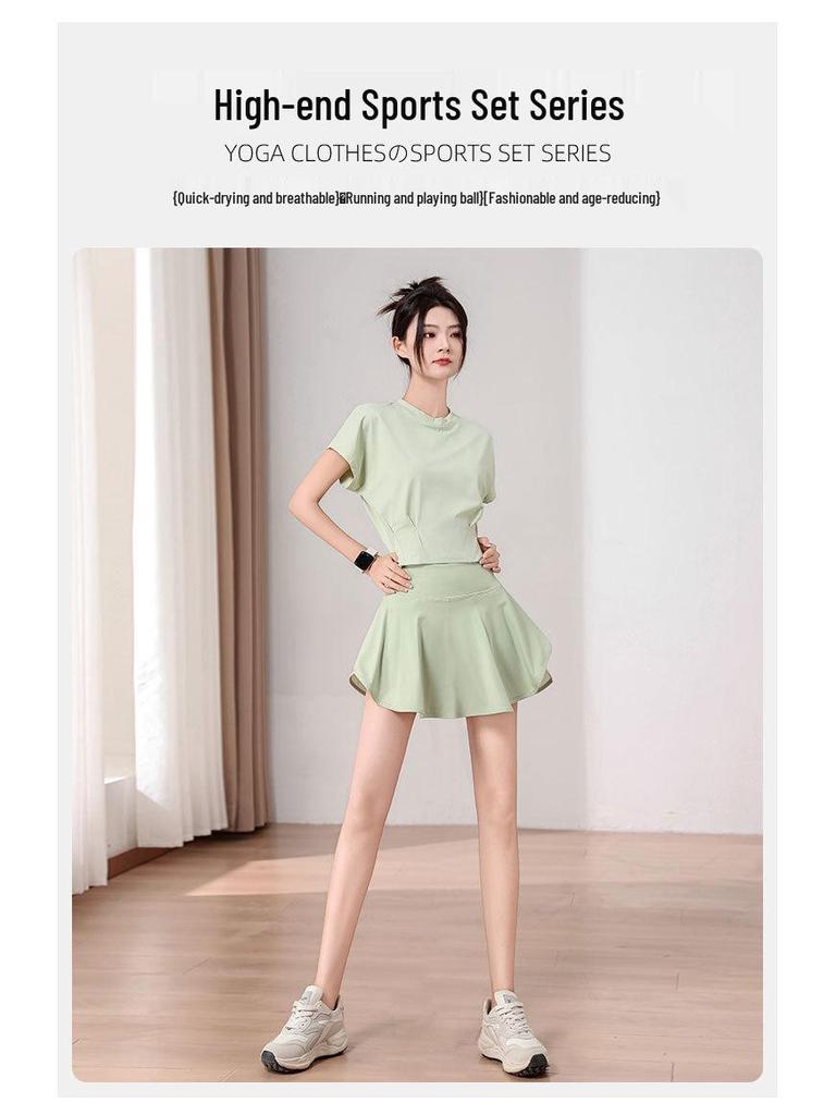Damen Sommer 2024 Schnelltrocknendes Badminton- & Tennis-Set: Spitzenrock & Sportbekleidung für Yoga, Laufen, Fitness.