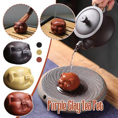 Tea Pet Purple Clay Lovely Pig Ornament Small Tea Pets Tea Table Lucky Decoration Handmade Sculpture Crafts Tea Set Decor Access