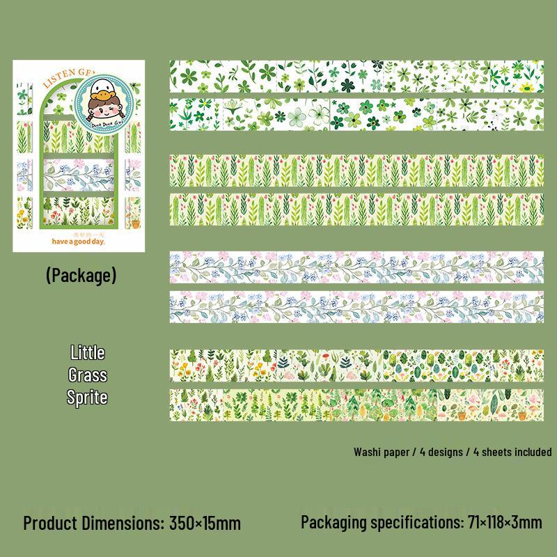 Beautiful Day Floral Washi Stickers Set: 6 Delicate, Tender Designs for Journals and Collages Long strip