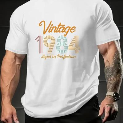 Vintage 1984 "Aged To Perfection" Print T-Shirt,Lightweight Summer T-Shirt Breathable Cool, Comfortable Wear