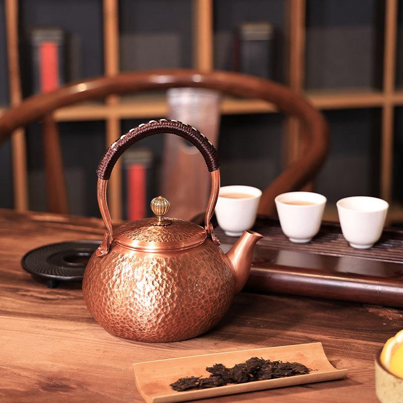 Handmade Pure Copper Tea Kettle: Open Flame Boiling and Steeping Set