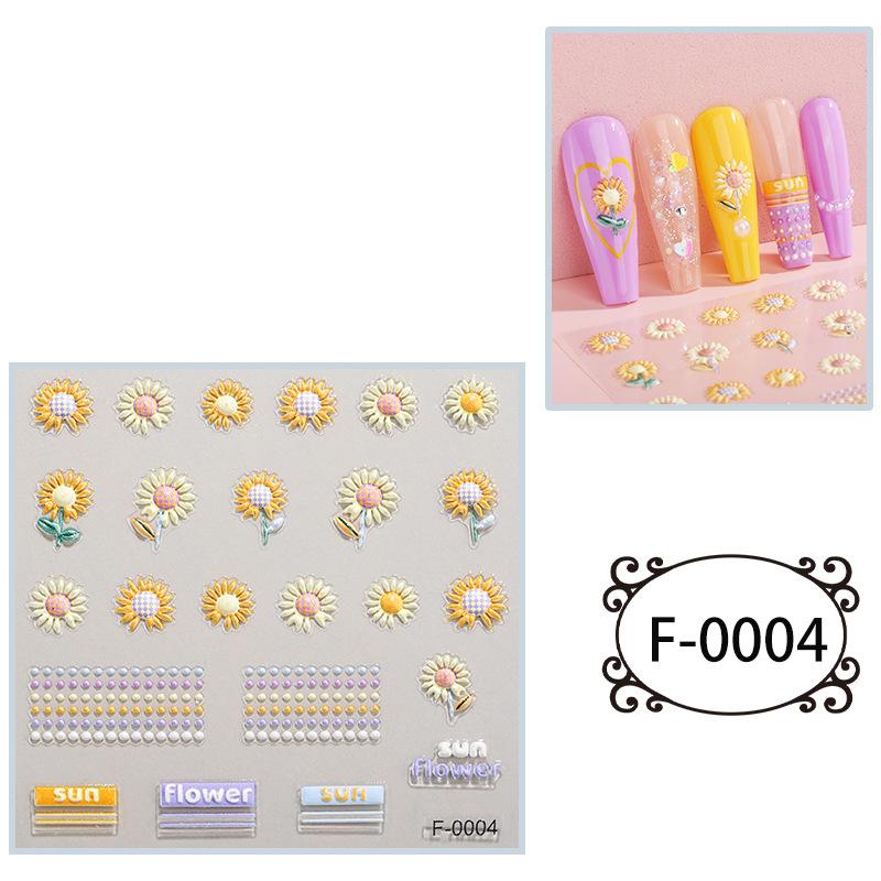 Neue Cartoon Nagelkunst Aufkleber Geprägte 3D Niedliche Kleine Frische Blumen Wasserdichte Nagelaufkleber