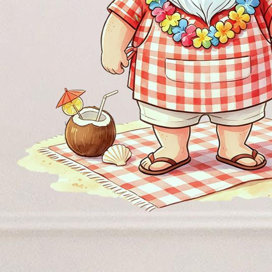 Summer Christmas Stickers Picnic Santa Claus Wall Sticker, Waterproof PVC Plaid Decal Mural Decals with Cake Design, Removable Art Decor for