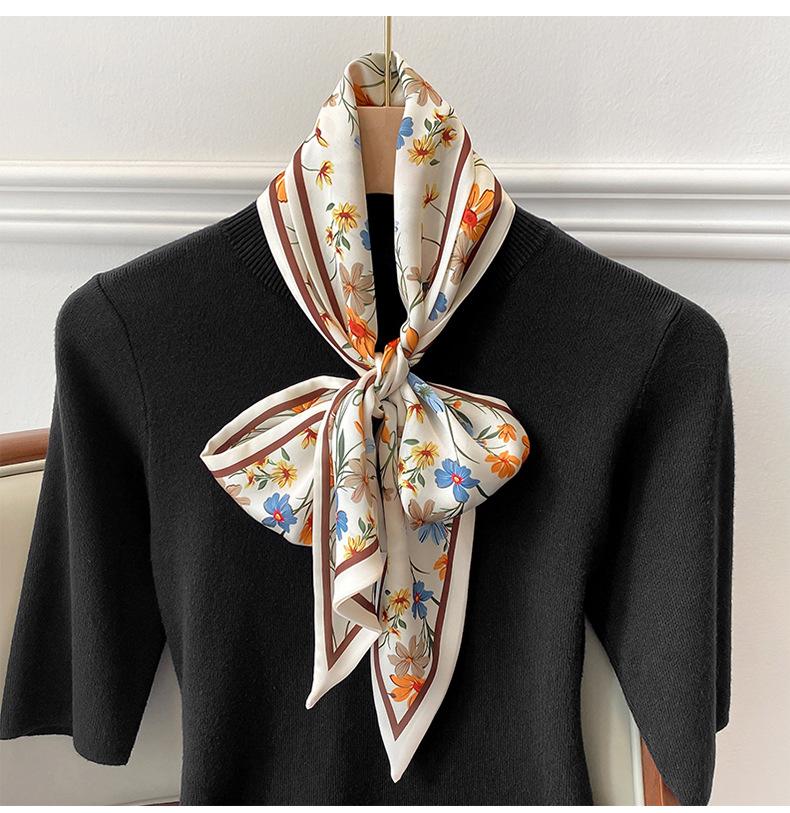 SpringSummer Elegant Stylish Flower Lightweight Scarf With Diagonal Corners For Women Purse Streamer Soft Satin Neckerchief