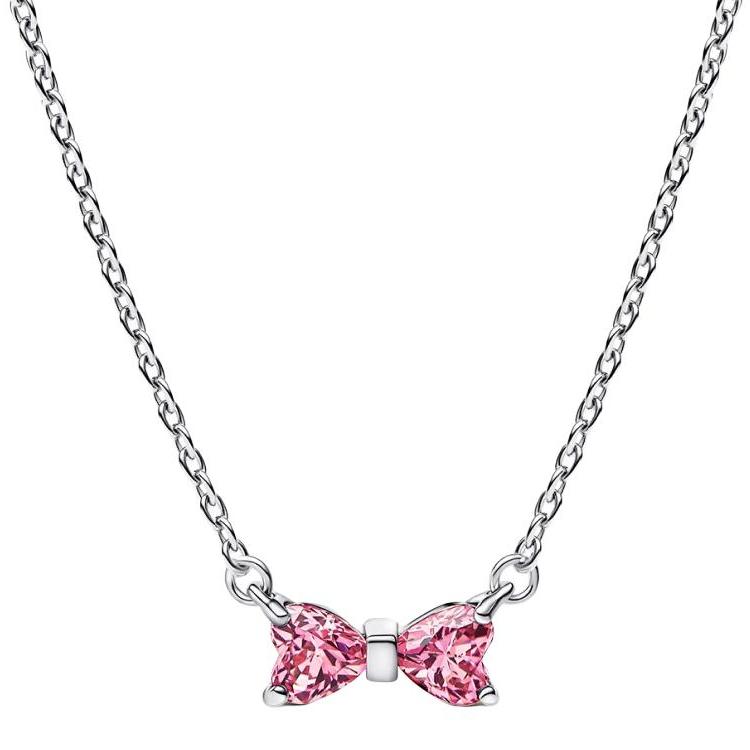 Pandora Romantic Bow 925 Silver Cubic Zirconia Necklace Unisex necklace Pink 394235CO1 Box