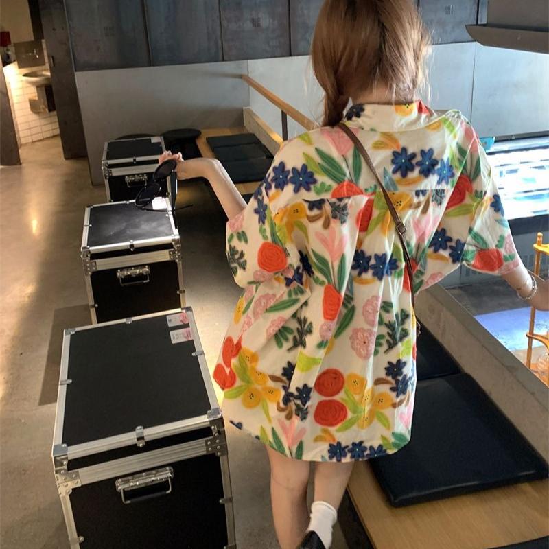 Cute Floral Beach Vacation Style Women's Shirts Summer Loose Casual Cardigan Tops Single Breasted Female's Chic Blouses