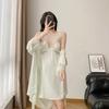 1011 New Pajamas Female Sexy Summer Ice Silk Thin Splicing Lace Beautiful Back Suspender Nightdress Nightgown