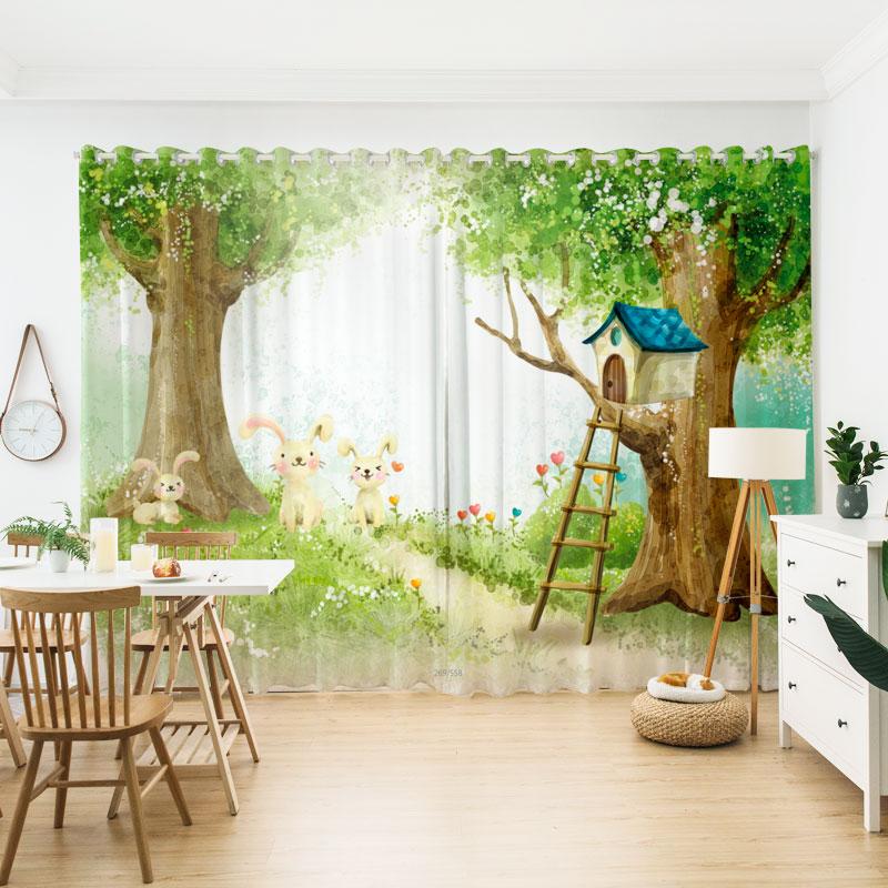 2024 The Whole House Custom Children's Cartoon Pink Princess Style Rrainbow Home Curtain Little Girl Bedroom Semi-blackout Drape