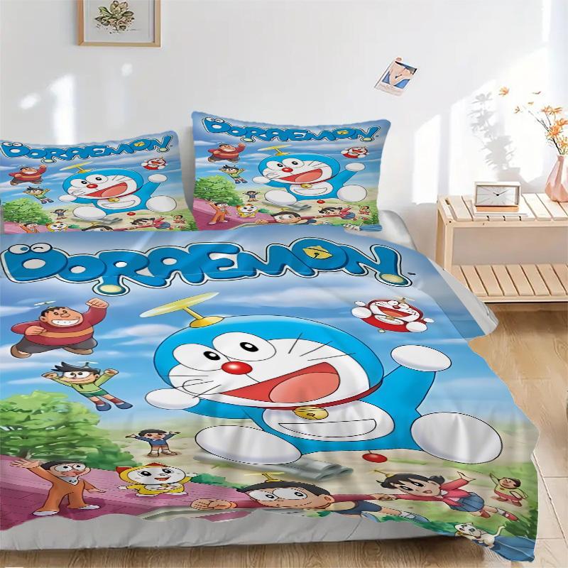 Doraemon Adventure Print 3Pcs Bedding Setduvet Cover With 2 Bedropillowcase Home Birthday Gift