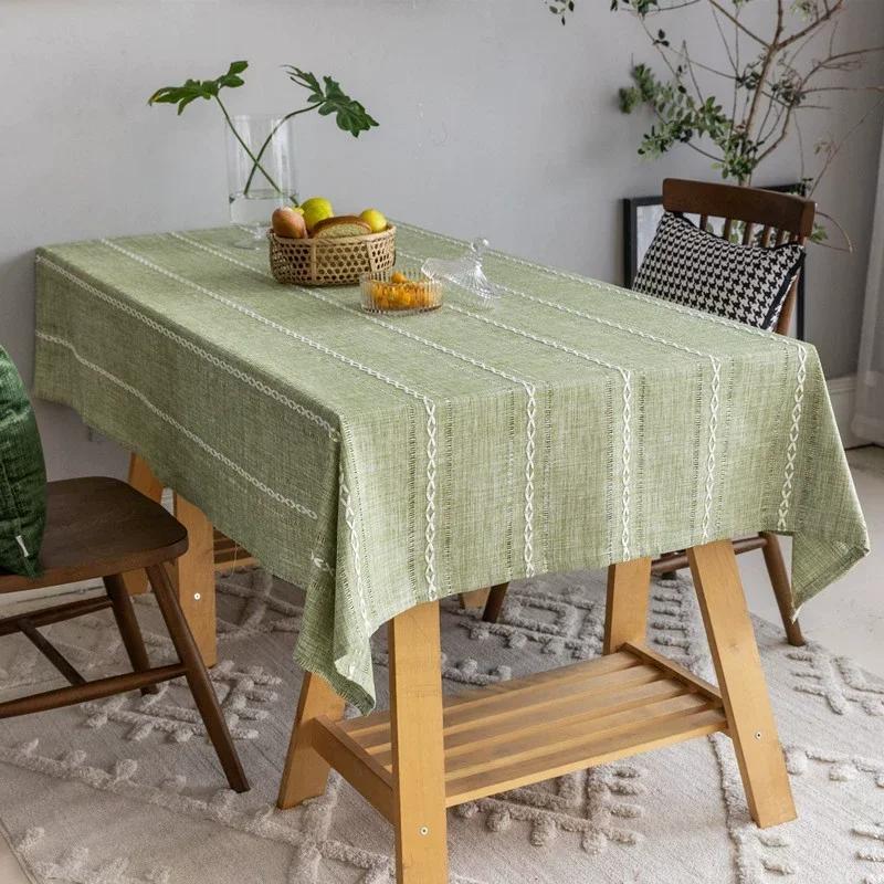 Tablecloth Cotton Linen Stripe Resistant Dust-Proof Soft Table Cover for Kitchen Dinning Wedding Tabletop Decoration Rectangular