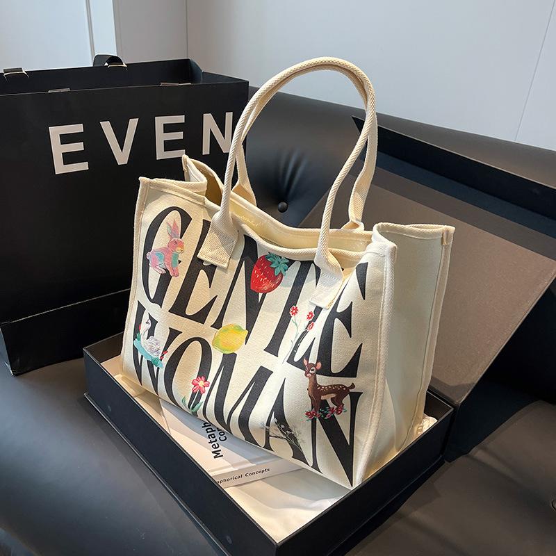 Colorful Letter Printed Canvas Bag New Large-capacity Casual Shoulder Bag