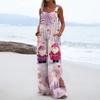 Women's Christmas Print Solid Wide Leg Strapless Tank Pocket Casual Onesie