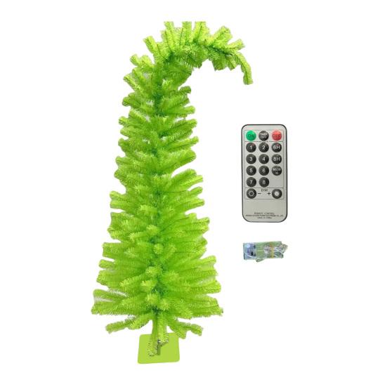 Lighted Pine Needle Christmas Tree Top Curved Artificial Green Xmas Tree with String Light for Tabletop Centerpiece Holiday Indoor Decor