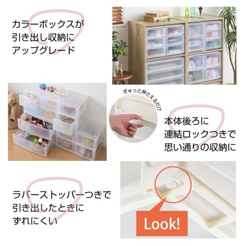 Sanka POSDECO Drawer Storage Box, Wide, 2-Deep (3-Drawer), Black, Fits Color Boxes Perfectly, Rubber Stoppers Prevent Slipping, Stackable Chest with L