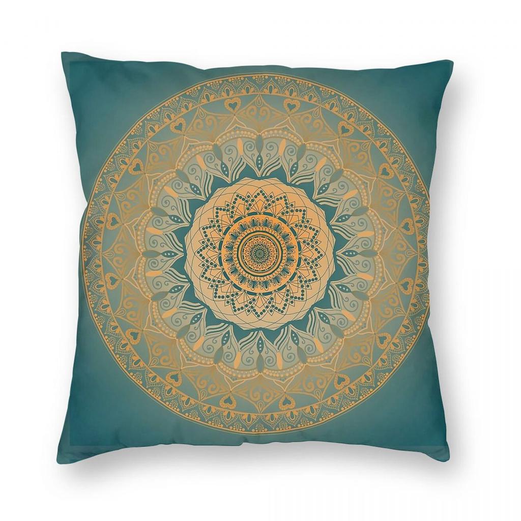 Teal To Tangerine Mandala Square Pillowcase Polyester Linen Velvet Pattern Zip Decorative Car Cushion Cover