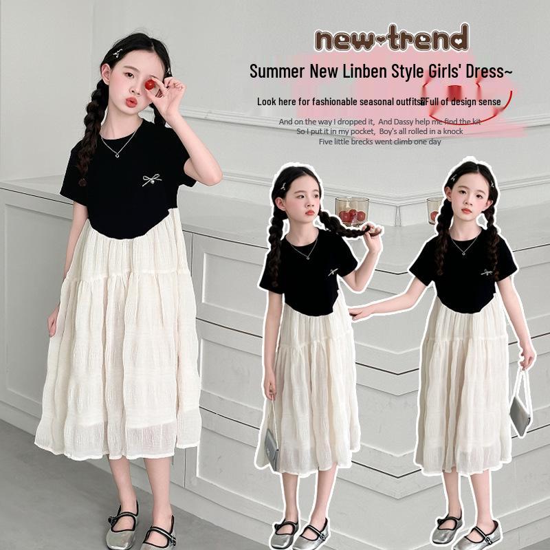 

Girls Hepburn Style Summer Princess Dress for Big Kids, 2025 Collection. 130 cm
