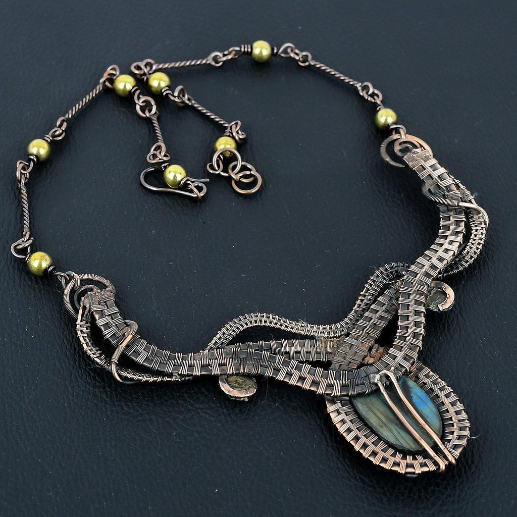 Labradorite Necklace Handmade Jewelry, 999 Copper Wire Wrapped Necklace Designer Gemstone Jewelry Adjustable Chain Necklace Gift For Mom