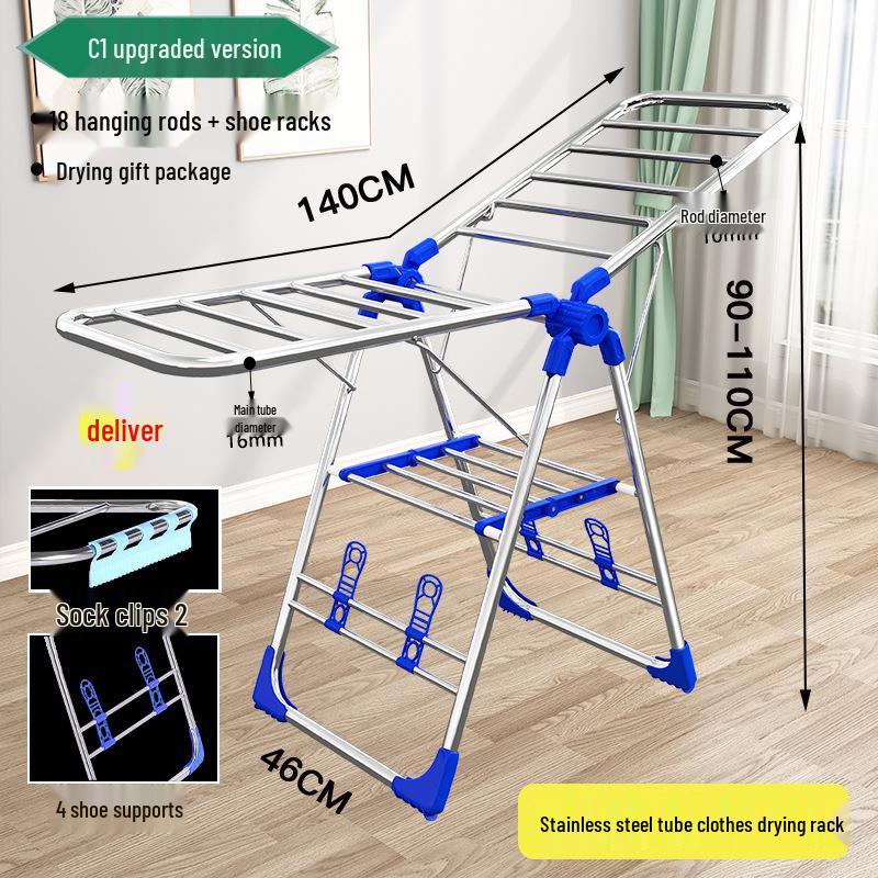 Wing-Shaped Stainless Steel Folding Clothes Rack for Indoor Drying and Storage