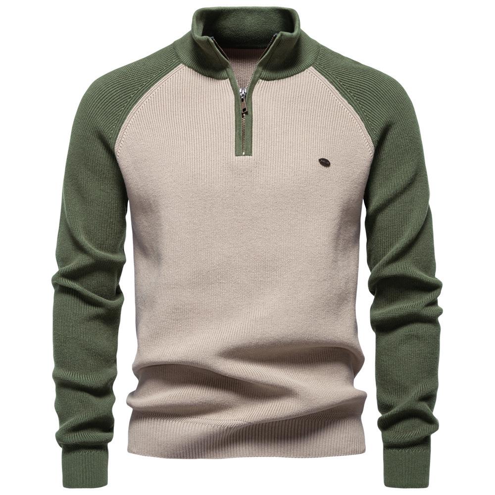 Men's European Stand Collar Half-Zip Sweater - Solid Color, Versatile Fall/Winter Style, Long Sleeve Trendy Casual Wear.