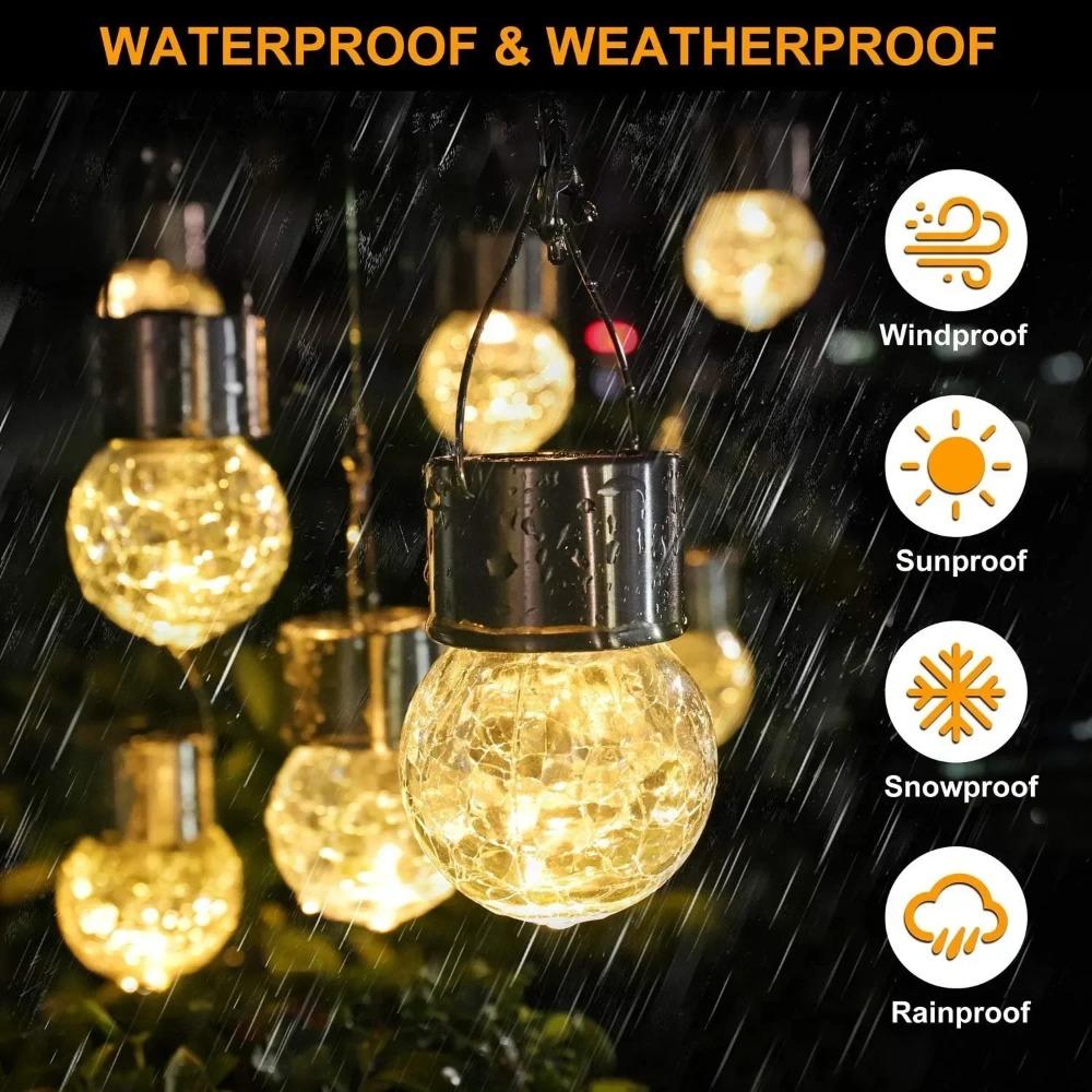 12Pcs Solar Powered Outdoor Hanging Lights Colorful LED Cracked Glass Ball Design Waterproof Pathway Lantern for Garden Decor