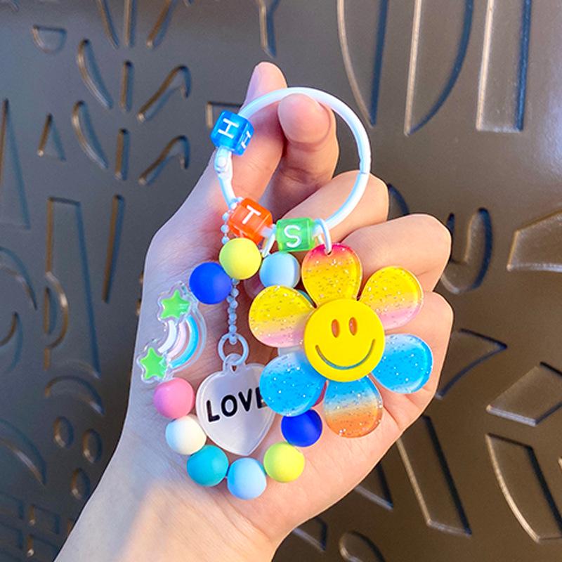 Colorful Sunflower Beaded Bracelet Keychain Gift for Women