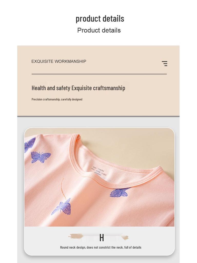 Girls' Antibacterial Cotton Cartoon Pajamas - Short Sleeve Summer Nightgown