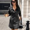 Women's Denim Shirt Dress with Lapel Collar and Pockets for Casual Everyday Wear