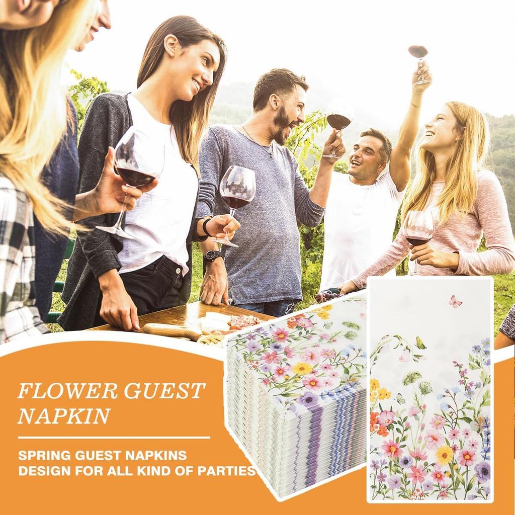 100Pcs 2-Ply Disposable Floral Paper Napkins 15.7x13 Inches for Dinner Party Wedding Birthday & Baby Shower