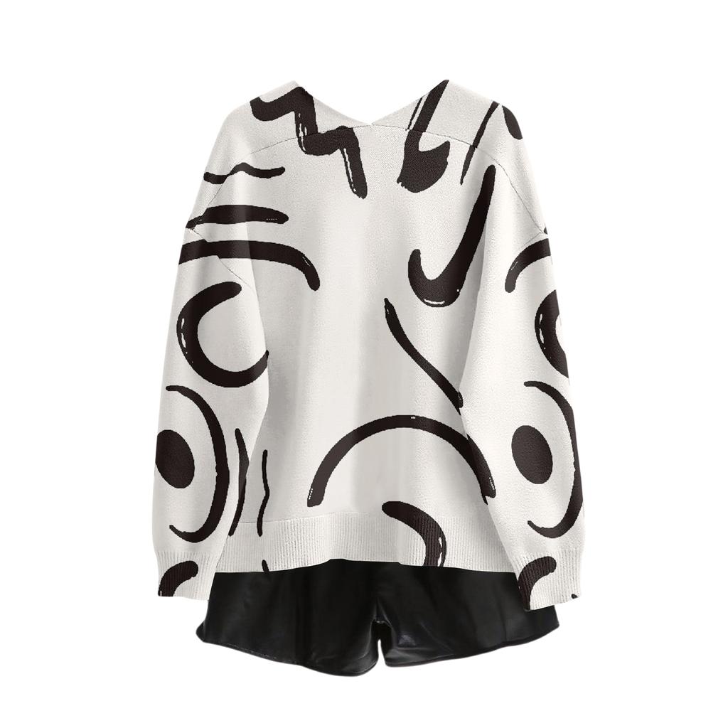 Women's V Neck Top Printing Thickened Plush Cashmere Warm Long Top