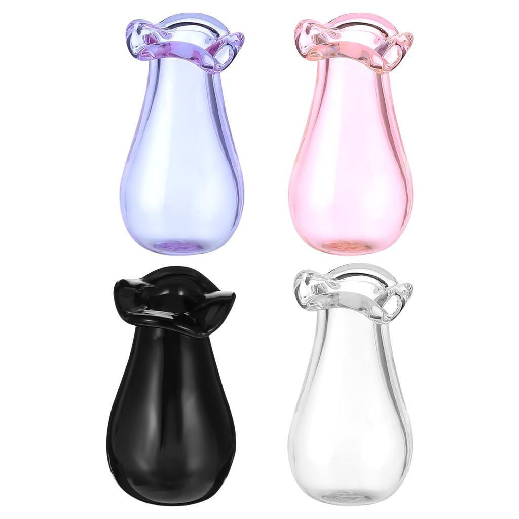 Pack of 4 Tiny Glass Vases Cat Whiskers Holder Miniature Flower Jars Small Decorative Pieces for DIY Plant Decoration