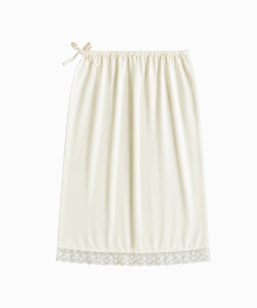 Dopeun Satin Lace Midi Skirt [Cream]