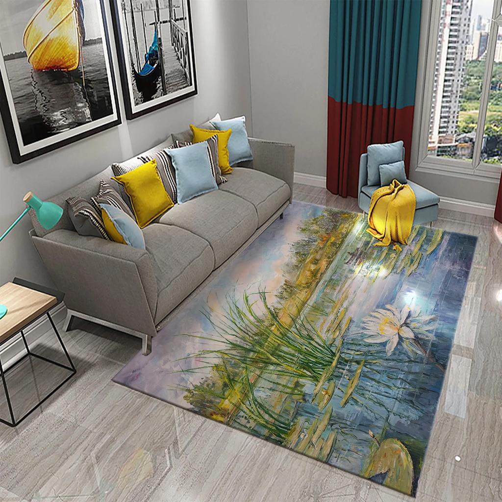 3D Water Lily Abstract Oil Painting Carpet for Bathroom Kitchen Anti-slip Doormat Rug Carpet Bedroom Living Room Decor Floor Rug