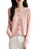 Women's Wool Round Neck Knit Cardigan - Versatile Autumn/Winter Sweater Outerwear