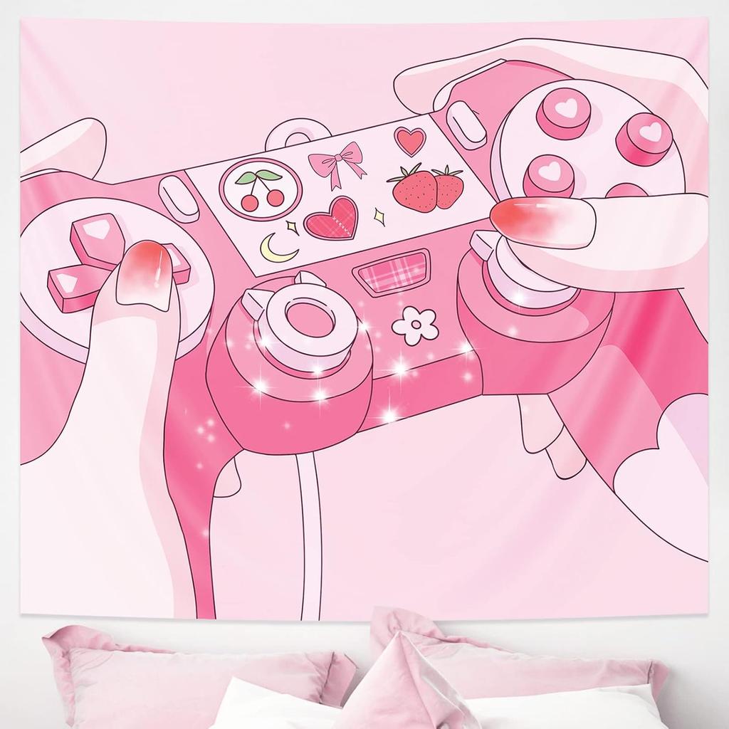 Pecfamly Cutecore Room Decor - Pink Anime Tapestry - Kawaii Posters - Gamer Girl Room Decor - Gaming Tapestry