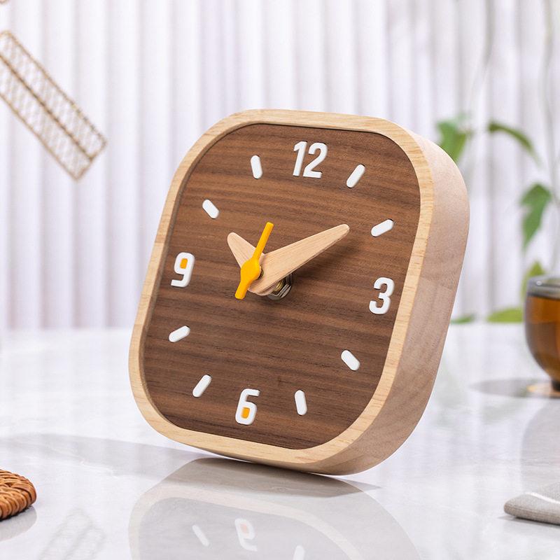 Nordic Black Table Clock Solid Wood Simple Japanese-style Retro Table Clock Simple Creative Home Decor Reloj De Pared YS40CC