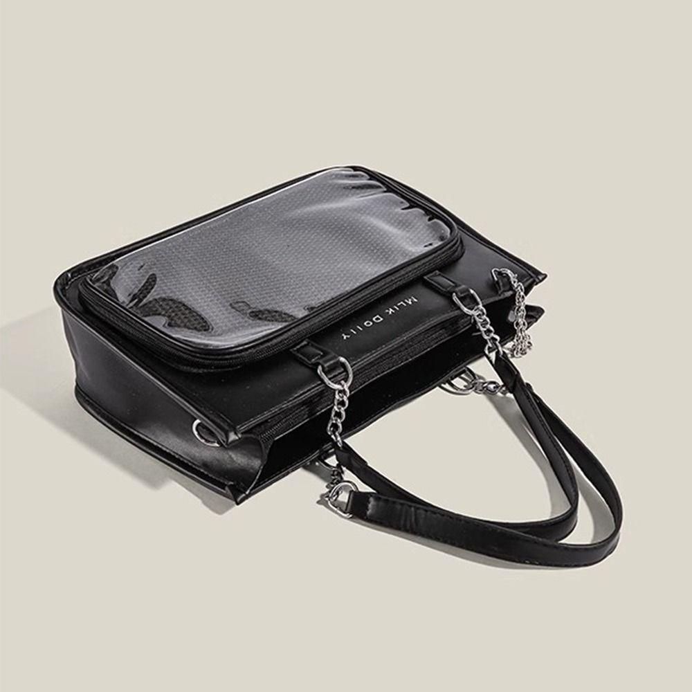 Leather Bag Women's Black Creative Large Capacity Ita Bags Harajuku Pu Tote Bag Y2k Jk Messenger Bag