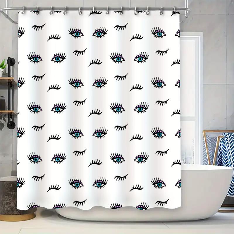 

Modern Bath Shower Curtain With Blue Eyes Pattern Waterproof Fabric 180X240Cm White Background W60H190(CM)-1 Pcs