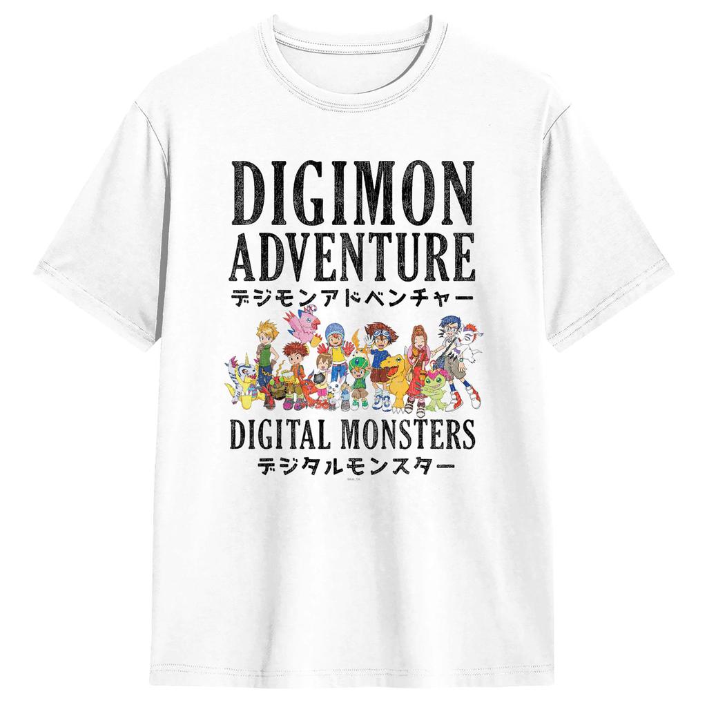Digimon Adventure Vintage Kanji Characters Digital Monsters T-Shirts for Novelty Pure Cotton Tee Shirt Short Sleeve Tees